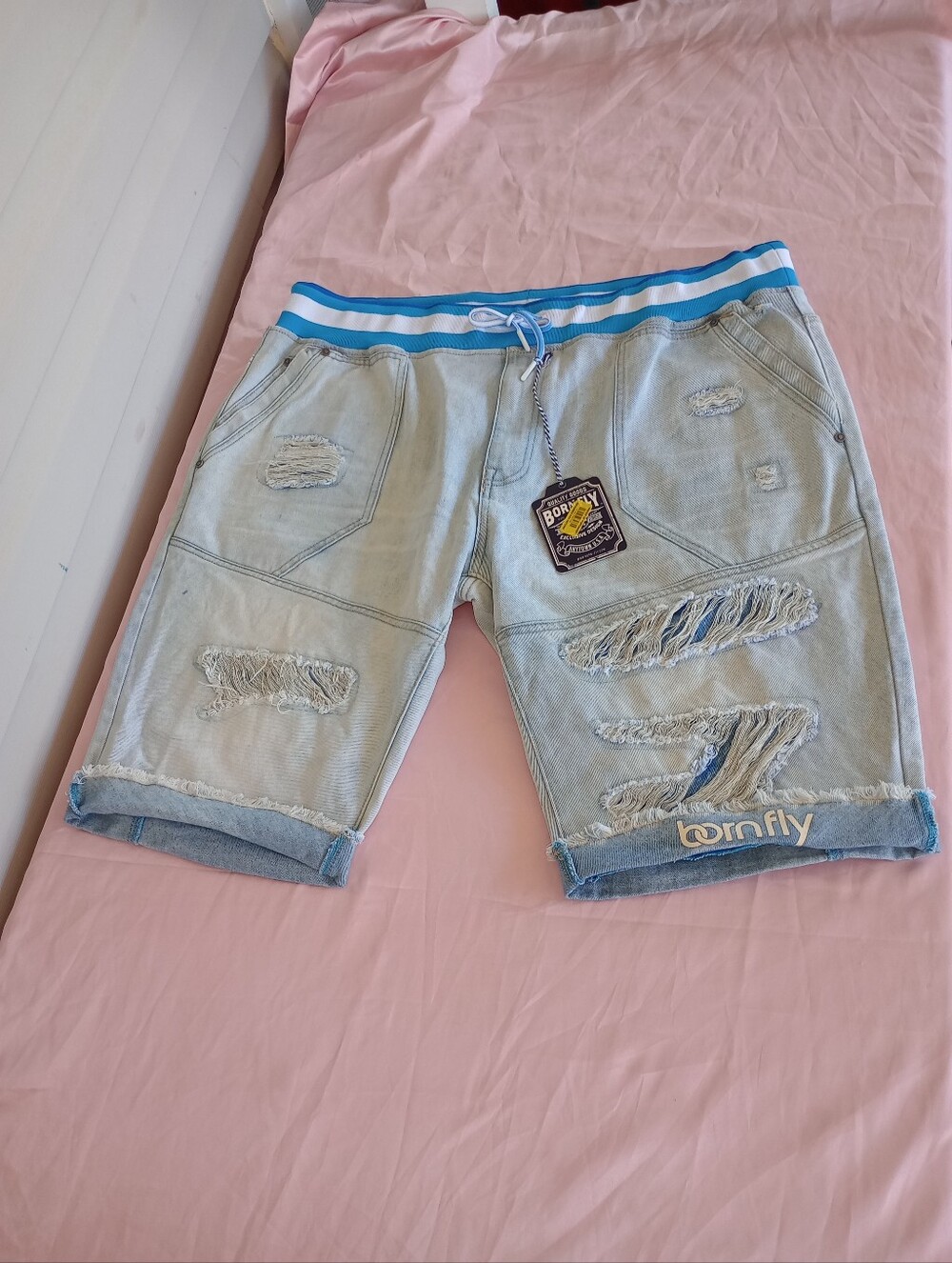 Vintage Rare Born Fly Distressed Light Wash Men's Shorts Sz. 40